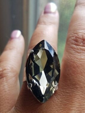 Swarovski Elements Huge Black Shadow Marquis Statement Ring NWT